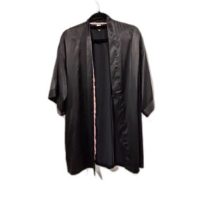 Victoria’s Secret Black Satin Kimono Robe Size Small Open Front Lingerie